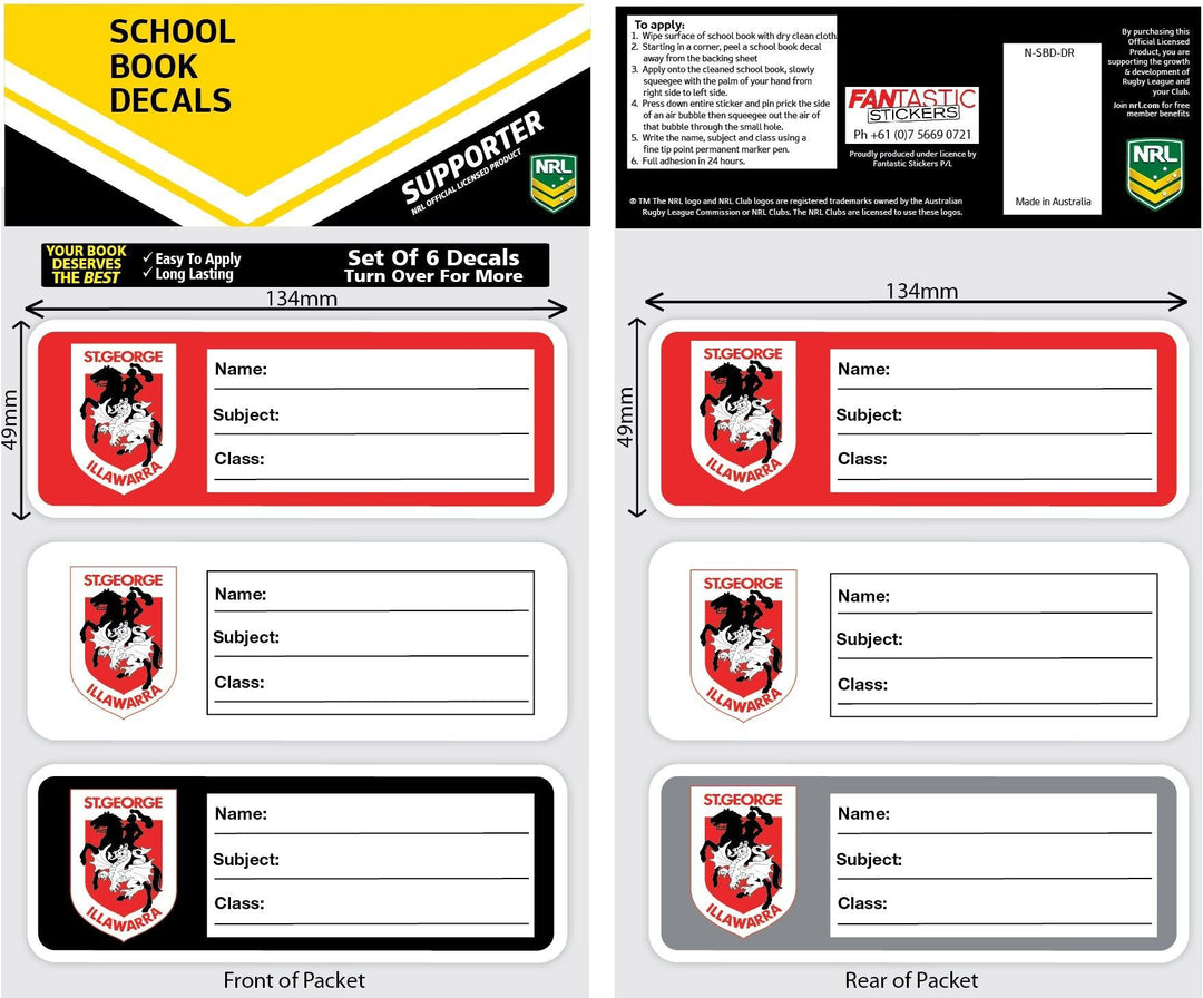 St-George-Illawarra-Dragons-Dragons School Book Decal Stickers